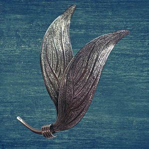 Vintage WELLS .925 Sterling‎ Silver Double Leave Pin / Brooch